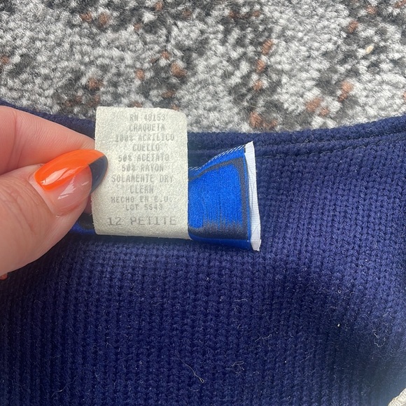 Matthew & David for B.L. Vintage Knit Button Down Sweater Navy 12 Petite - Picture 5 of 6